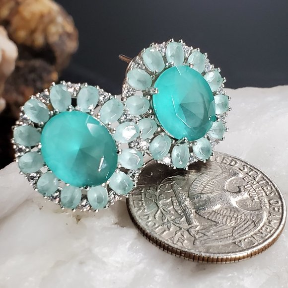 Silver 925 Designer Earrings Natural Blue Chalcedony Gems Designer Silversmith - Picture 7 of 9